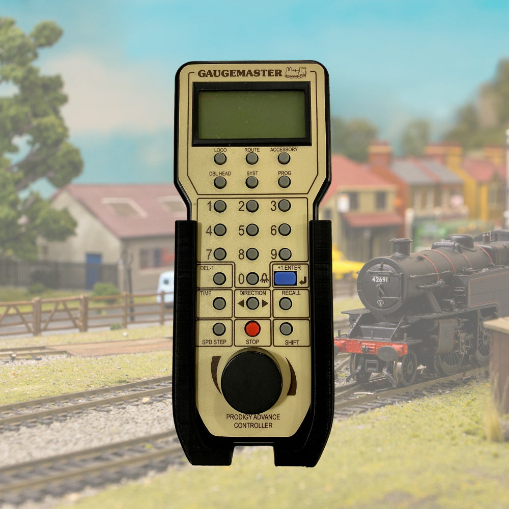 Gaugemaster DCC Controller held securely in a Make Railways Controller Holder