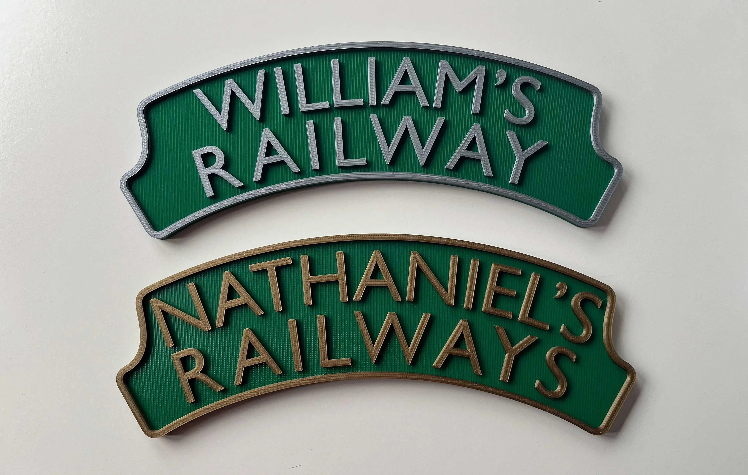 Personalised 3d printed Train headboard door plaque sign – add two lines of text, choose your colours, a must for any train enthusiast