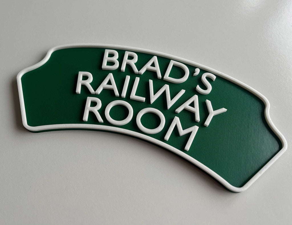 Personalised 3d printed Train headboard door plaque sign – add three lines of text, choose your colours, a must for any train enthusiast